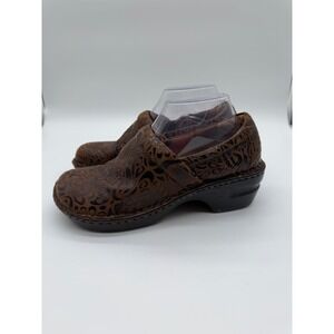 b.o.c. Born Concept Brown Embossed Paisley Leather Clogs Mules 8.5